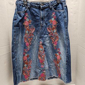 Gordon James Floral Flower Embroidered Jean Skirt 11\12 Teen Young